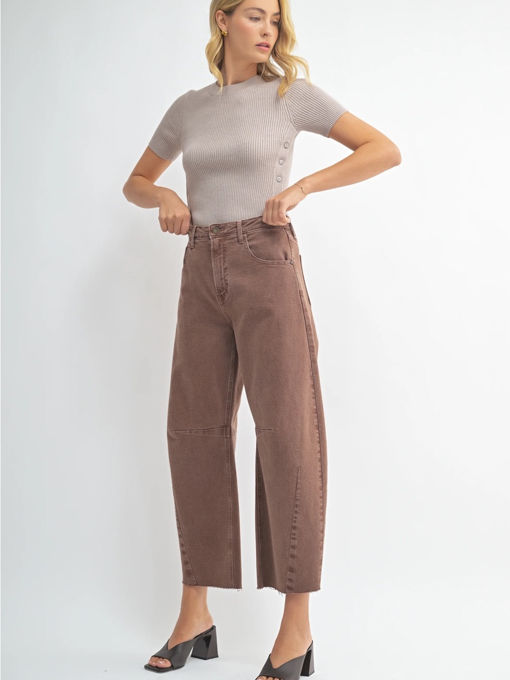 Just Black Wide Leg Brown Crop Jeans